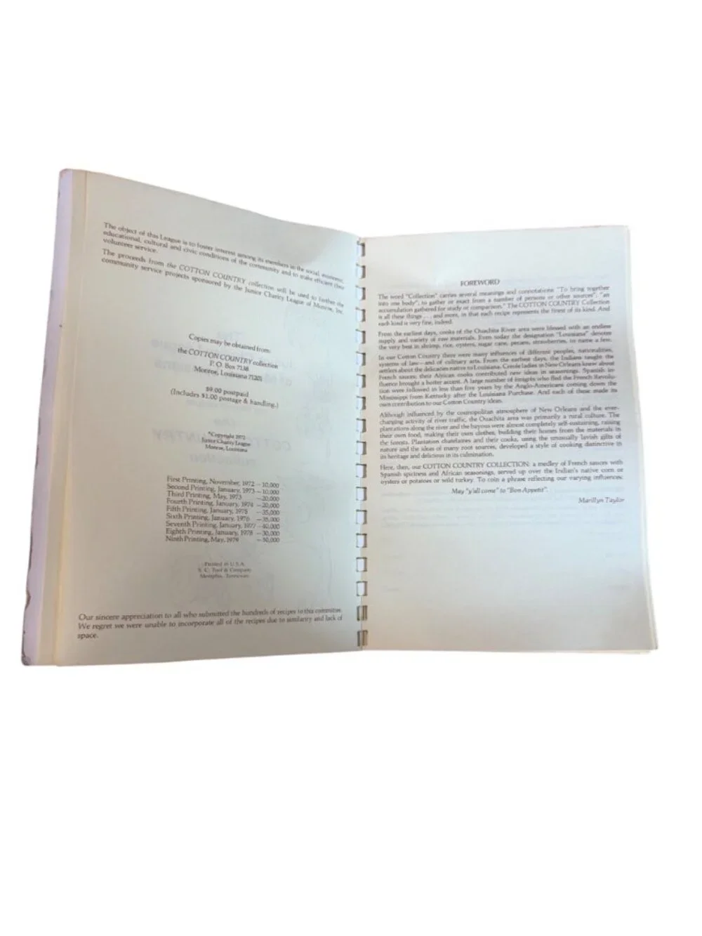 Cotton Country Collection Cookbook Junior Charity League Monroe Louisiana South